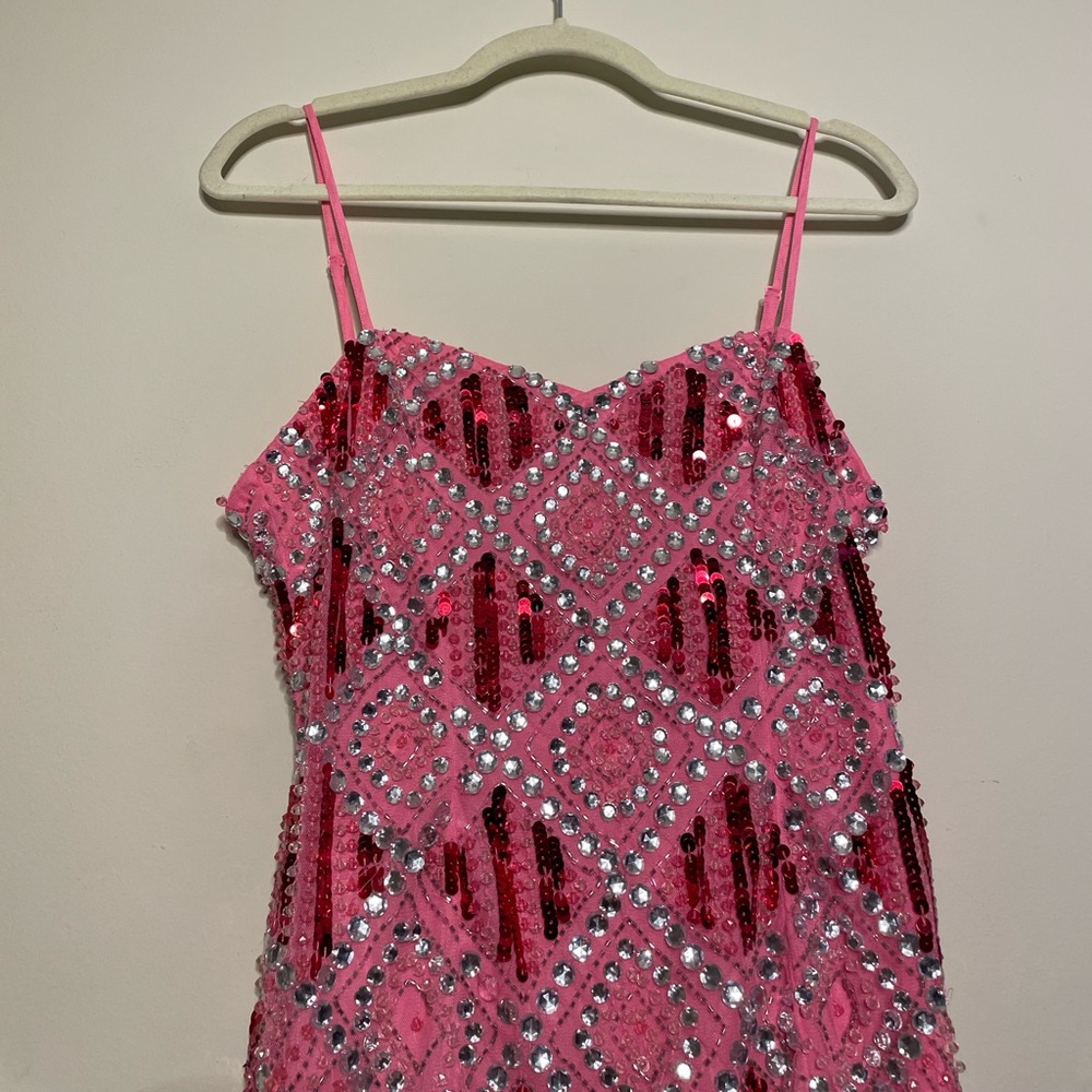 ASOS Embellished Sequin Hot Pink Mini Dress - Picture 3 of 5
